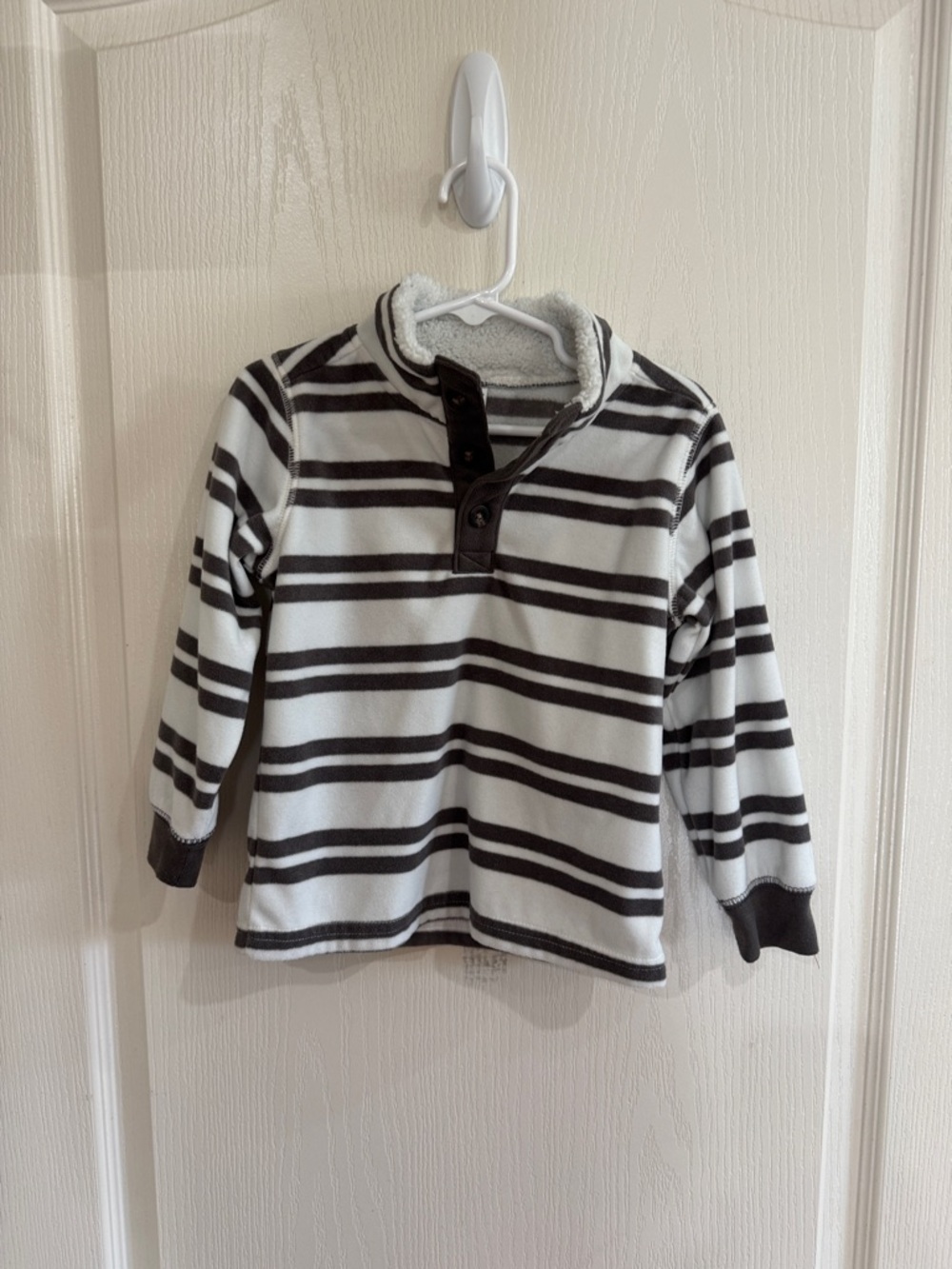 Carter's Black & White Striped Sherpa-Lined Pullover